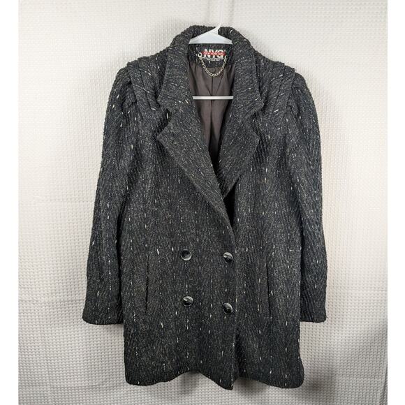 NYC New York Girl Size 6 Tweed Wool Blend Coat Womens Black Gray Double Breasted - Picture 1 of 6